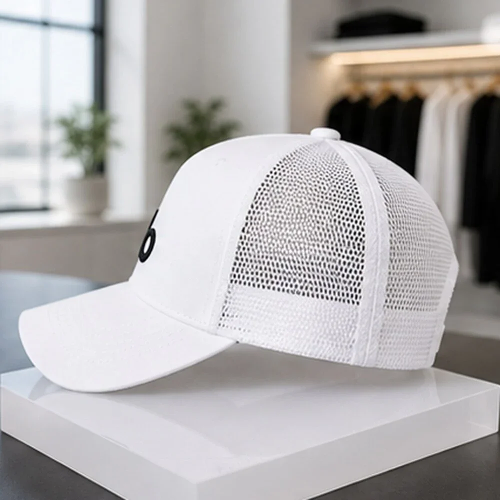 ALO Yoga White Black Pilates Mesh Trucker Cap Hat Logo